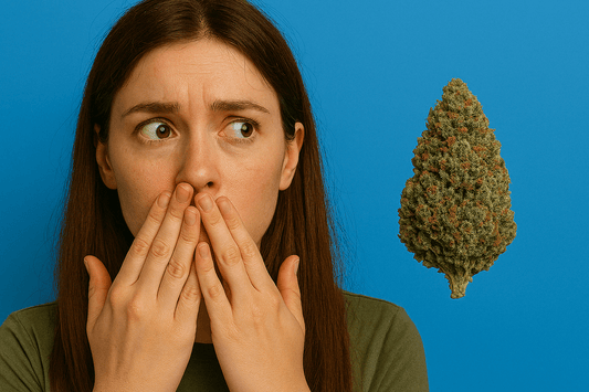 Kobieta zaniepokojona kwiatem CBD