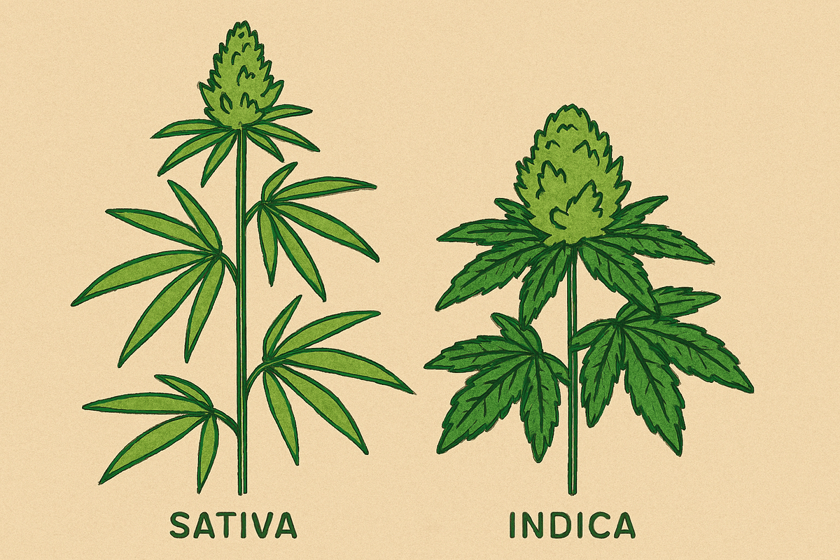 Usporedna ilustracija Sativa i Indica CBD cvijeća