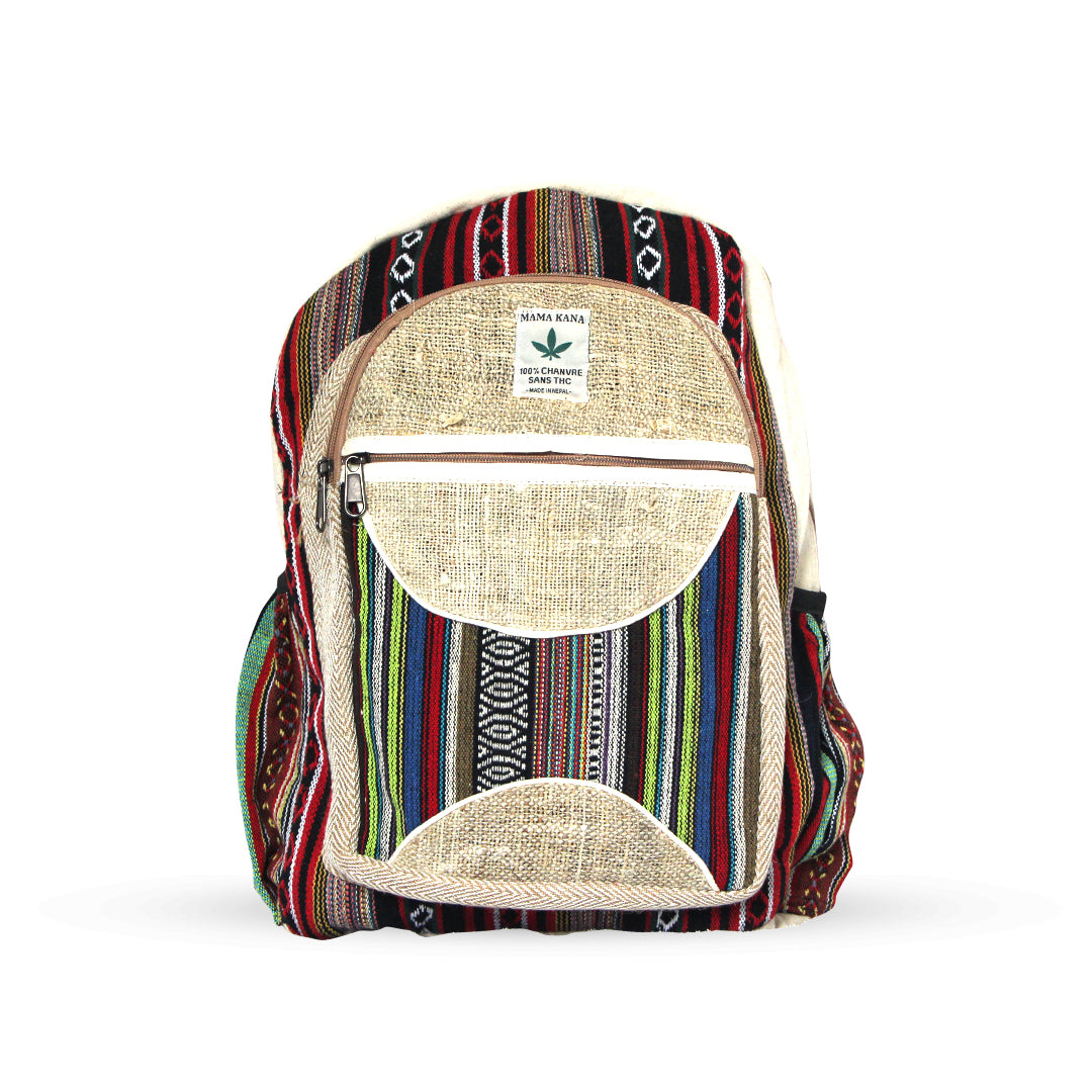 Arunachala - Mochila de cáñamo Mama Kana saca su antiguo telar y lanza su gama de bolsas de cáñamo.    Hechas a mano en Nepal de forma tradicional, estas bolsas están hechas completamente de fibra de cáñamo y tienen todas las ventajas.   Los tejidos fabricados con fibra de cáñamo son muy estables. Se deforman muy poco durante su uso y su tinte es muy resistente al lavado.