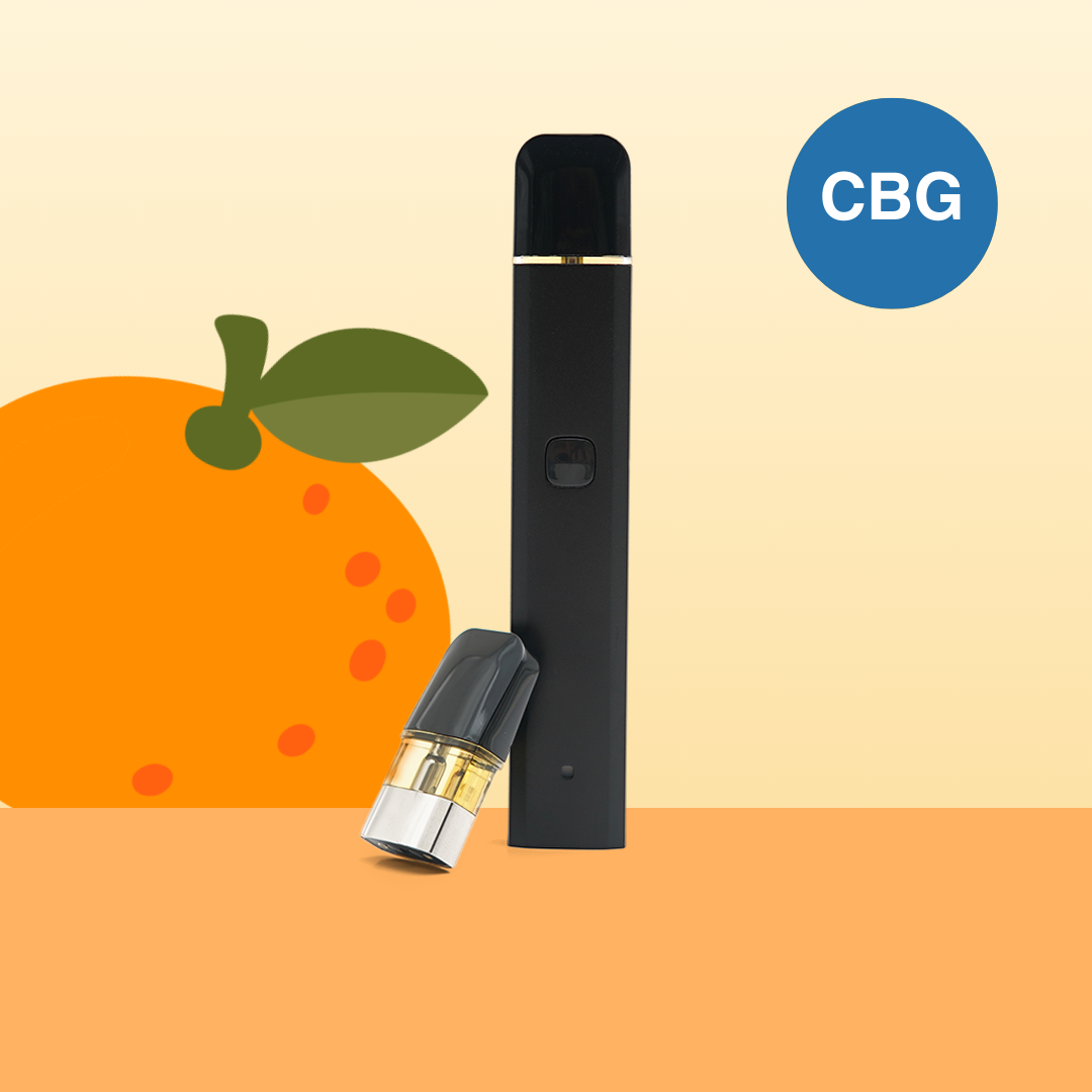 Vape pen CBG Orange Bud sur un fond coloré