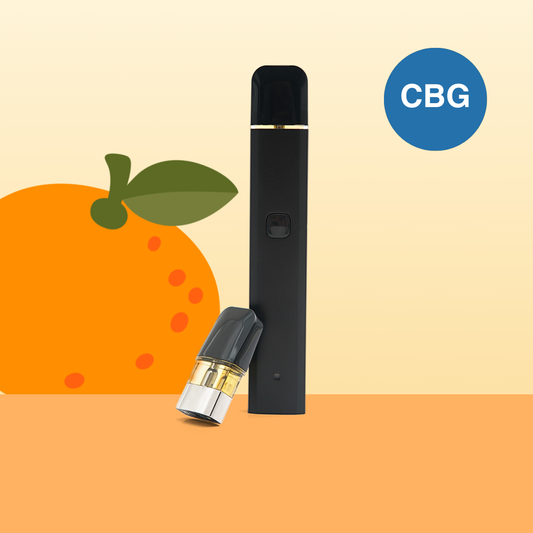 Vape pen CBG Orange Bud sur un fond coloré
