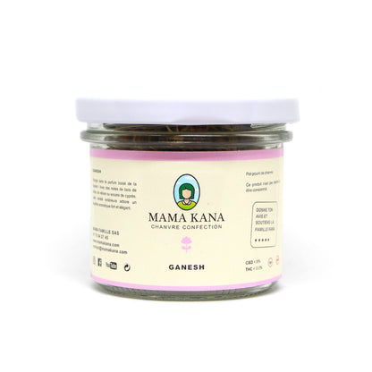 CBD Hemp flowers - Ganesh grown outdoors.  Immerse yourself in the woody fragrance of Ganesh! With notes of cedarwood, vetiver and cypress, this outdoor variety boasts a strong, elegant aromatic balance. Like its natural cultivation, the aroma of Ganesh evokes country walks in the heart of nature, invigorating the spirit.